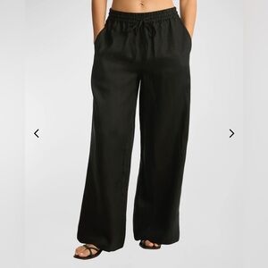 Neiman Marcus Black Linen Drawstring Wide Leg Pant